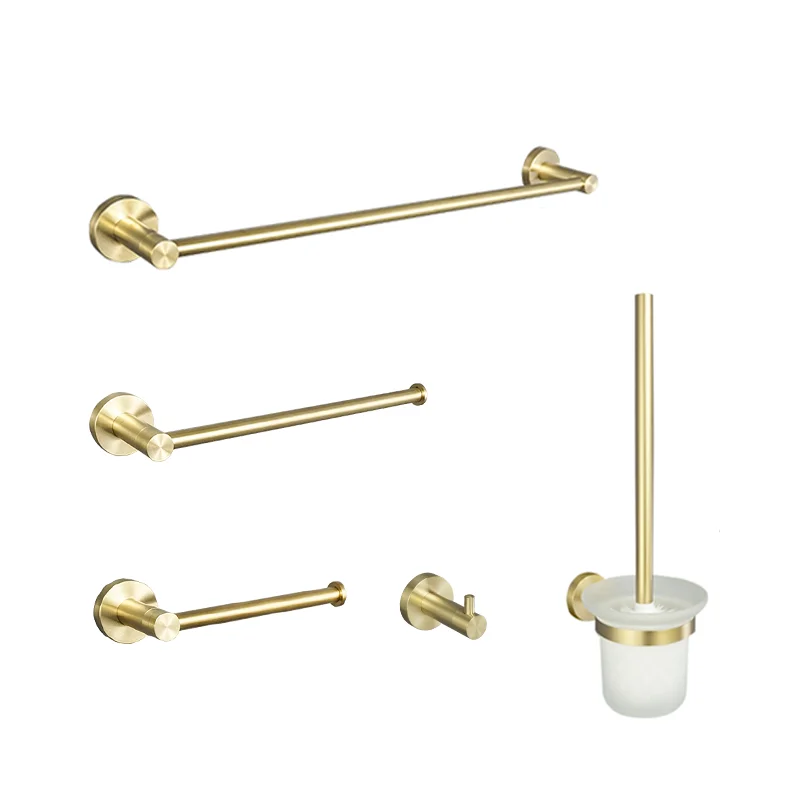 

Brushed Gold Stainless Steel Towel Rack Paper Holder Towel Bar Holder Cup Holder Toilet Brush Wall-Mounted Bathroom Accessories