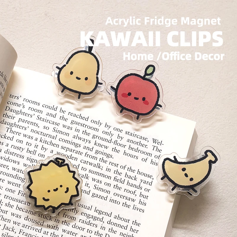 Cute Acrylic Fruit Fridge Magnet Clips 4 Pcs Set Refrigerator Magnet Photo Hanging Clip Kitchen Whiteboard Dorm Office Decor