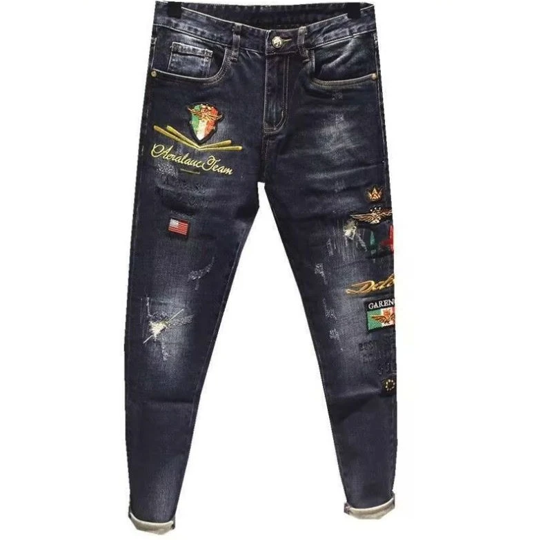 

Korean Style Clothes Men's Fashion 2025 Spring Autumn Embroidered Jeans Pants Trendy Brand Slim Casual Small Feet New Trousers