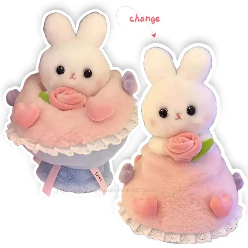 

2in1 Princess Bunny Change To Bouquet Plush Toy Cosplay Rabbit Doll Flower Bundle Plush Toy Gifts Valentine's Day To Girlfriend