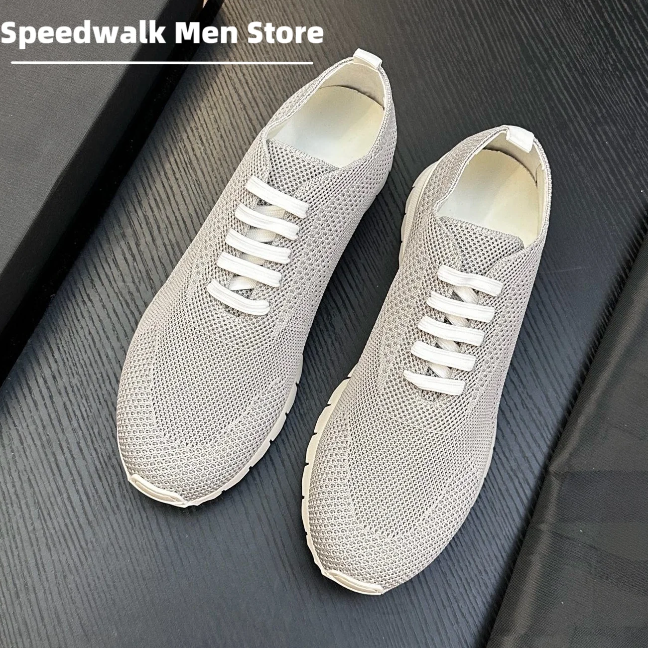 Men Premium Allseason Breathable Mesh Knit Casual Trainers Elastic Lace Up Lightweight Rugged Sole Urban Daily Walking Sneakers