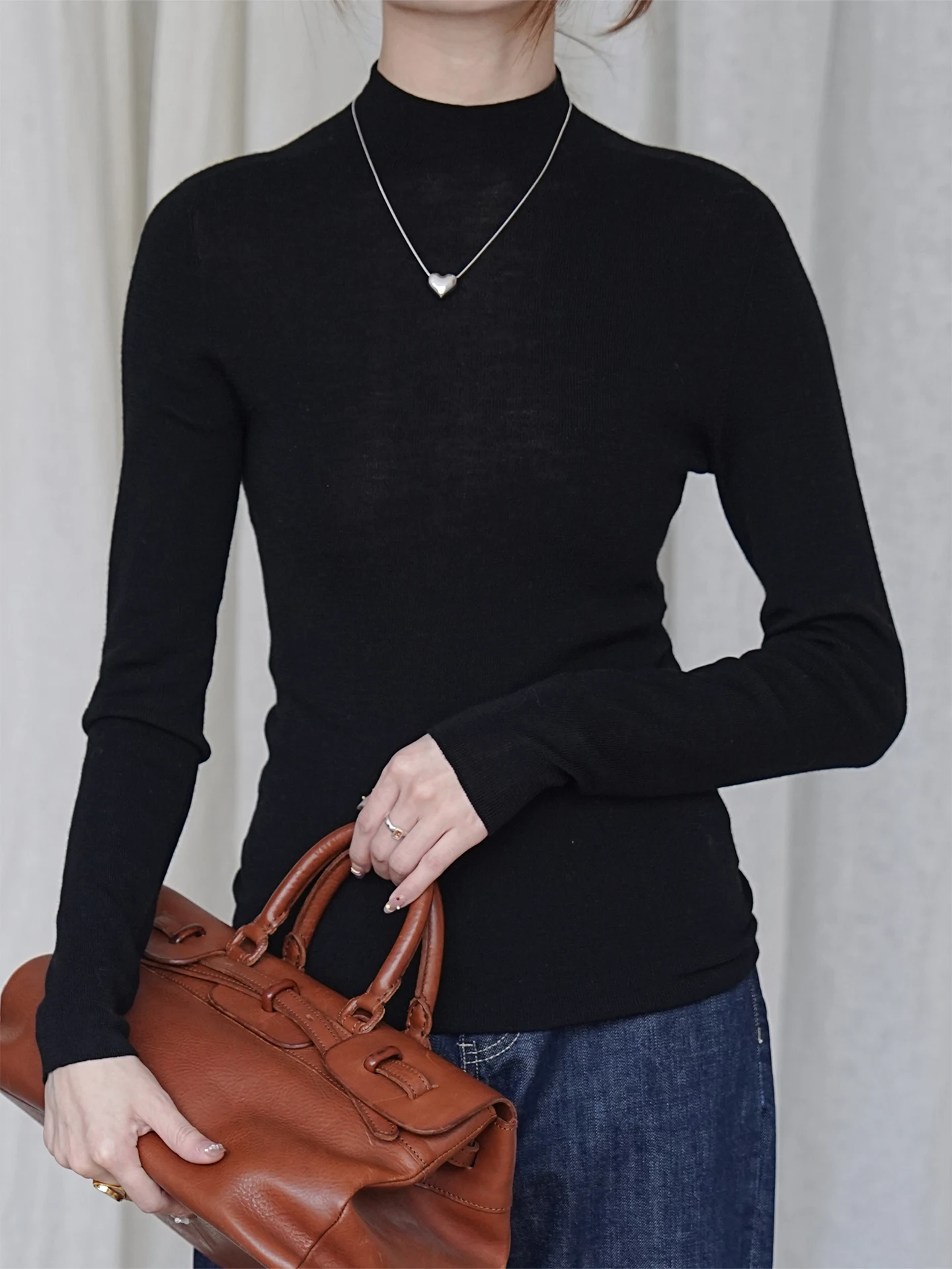 

Sl Inteated 8 Needle Woolen Base irt f High Collar Ladies Casual Slim Fit Soft Woolen Long Sve Knitted Sweater