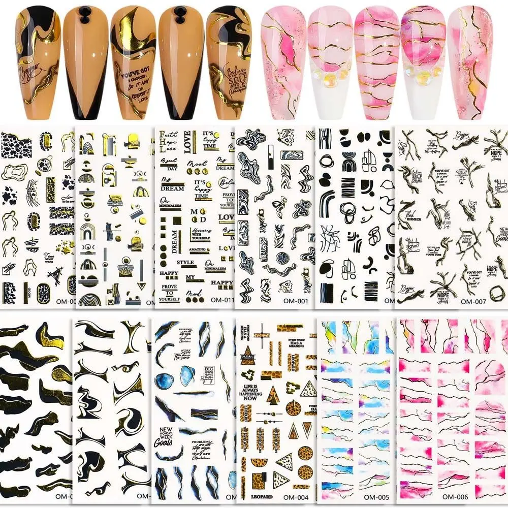 

12Pcs/set Bronzing Self Adhesive Nail Stickers Manicure Accessories Nail Decorations Irregular Shaped Marble Nail Decals