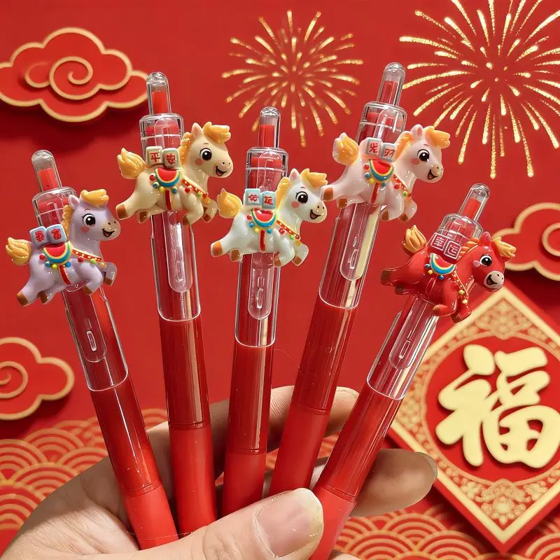 

2/5Pcs Creative Pony Pens Cute Cartoon 0.5mm Neutral Pens Students Stationery School Supplies Year Of The Horse Kids Gifts