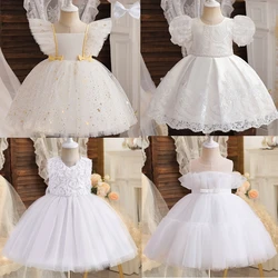 Toddler Baby Girls 1st Birthday White Baptism Dress Infant Bow Lace Wedding Party Gown Flower Girl Bridesmaid Dresses 0-5Yrs