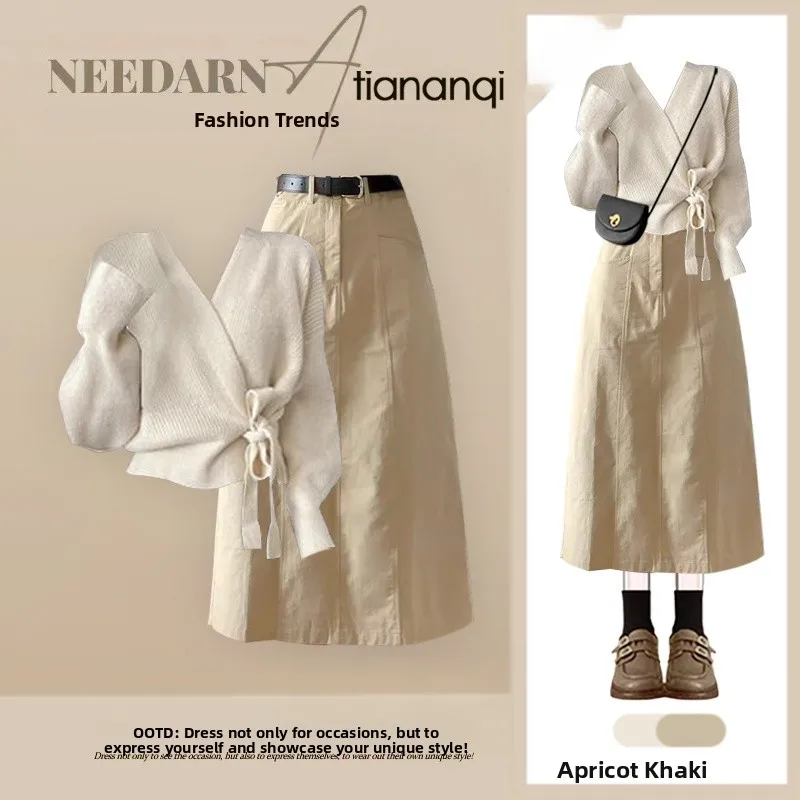 

Autumn New Gentle Matching Set Women's Ele Vintage Knitted Sweater with Casual Slimming Skirt Two-Piece Set