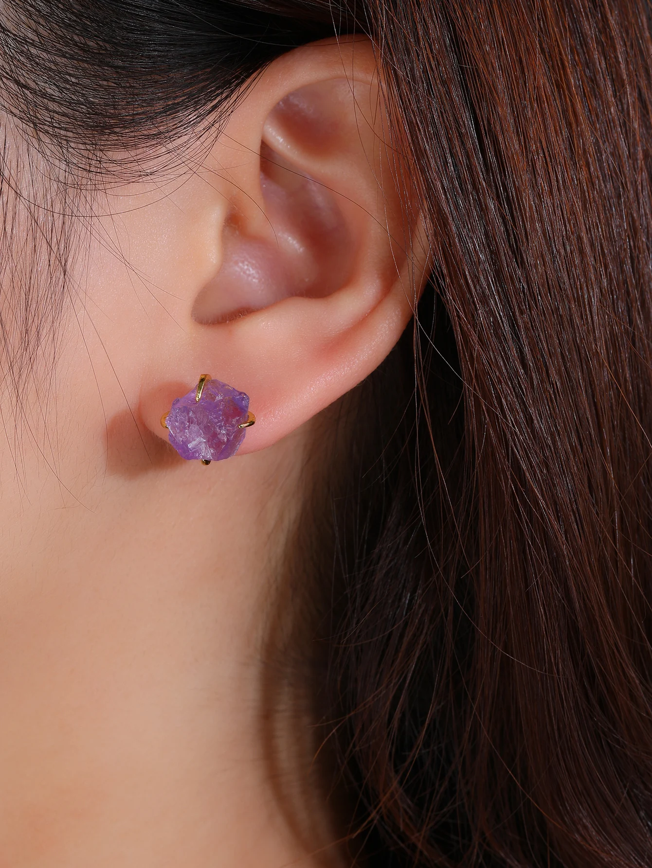 BOROSA 5Pcs Amethyst Studs Earrings Women Studs Birthstone for Women Unshaped Earrings GH007