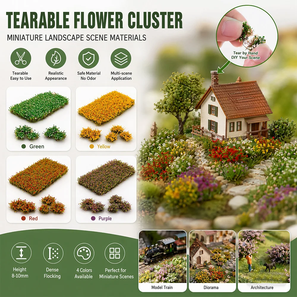 Height 8-10mm Simulation Miniature Colorful Flower Cluster Lawn Model for Making Sand Table Landscape Material Diorama Accessory