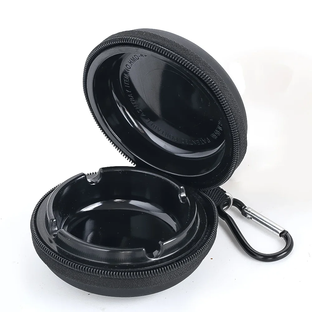 8.5cm Polymer Resin Material Mini Pocket Ashtray with Carabiner Portable Ashtray with Lid Hiking Travel Car Office Ash Organizer