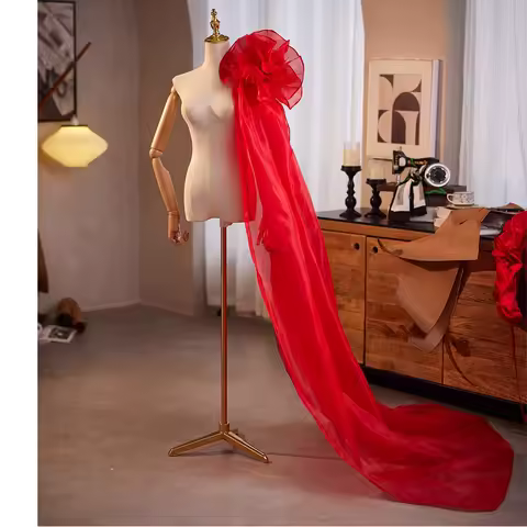 New red flowers prom evening party performance dancer dress Diy accessories wrap shawl training tail