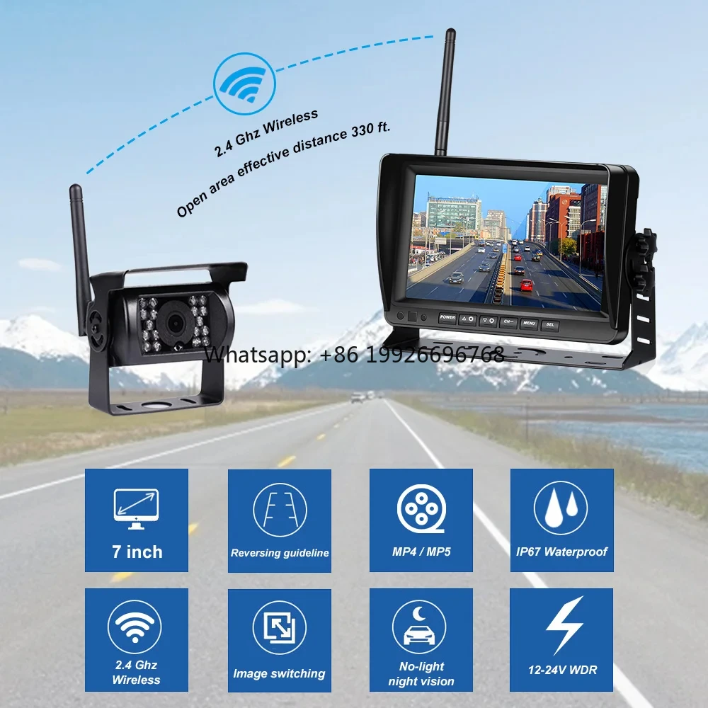 

High Quality 7 Inch Wireless Reversing Monitoring Display Record with 2 Backup Cameras for Trucks manufacturer