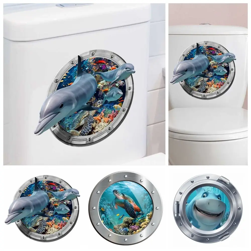Gift Multicolor 3D Infauna Toilet Stickers PVC Dolphin Turtle Shark Wall Mural Waterproof Self-adhesive Vivid Sea Life Decals