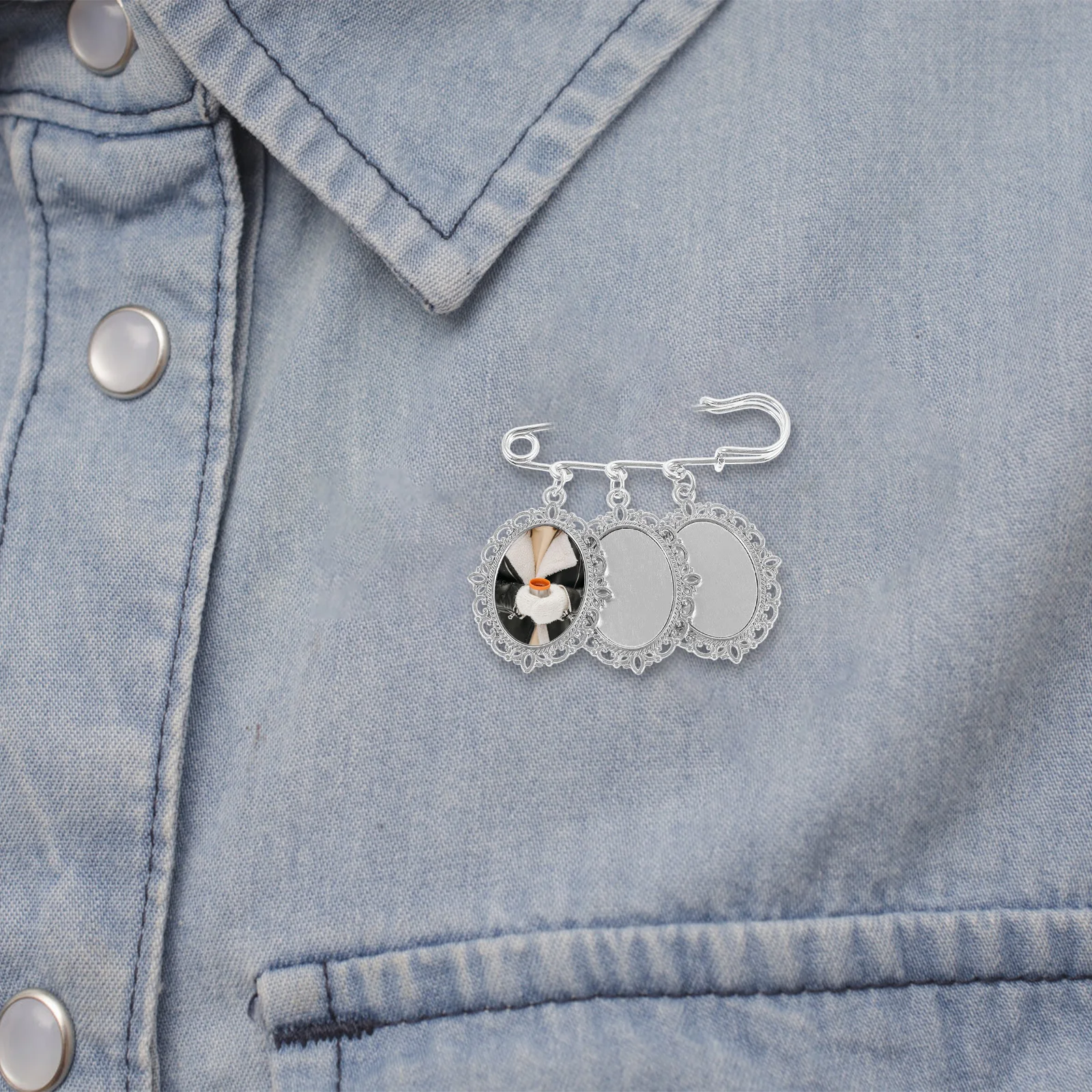 

2Pcs Blank Picture Frame Brooch Pins Zinc Alloy DIY Photo Charms Wedding Bouquet Decor Gift Brooch Pin Making Kit