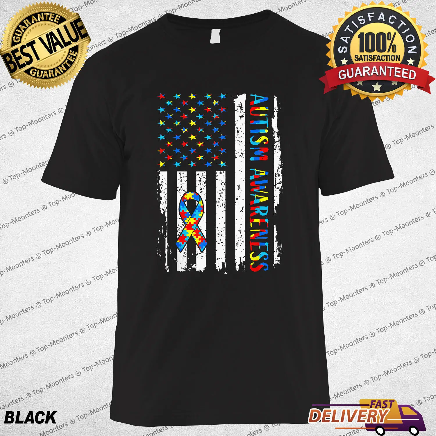 

Autism Awareness Mom Dad USA flag Autistic Awareness Autism T-Shirt Women Men