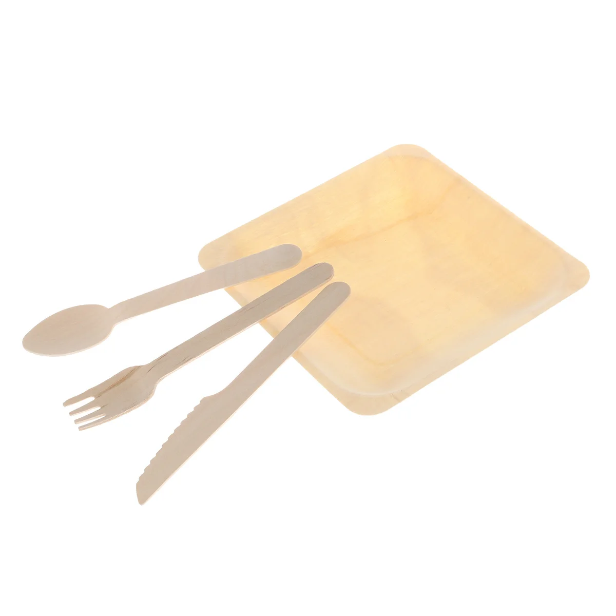 

48Pcs Biodegradable Wooden Party Tableware Set Disposable Cutlery Plates Spoons Forks Knives for Birthday Baby Shower Picnic