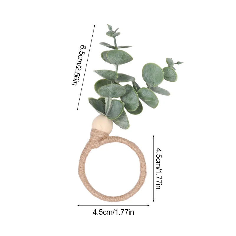 Eucalyptus Leaves Napkin Ring Wedding Napkin Holder Buckles with Wood Bead Easter Home Table Decoration Birthday Party Supplies