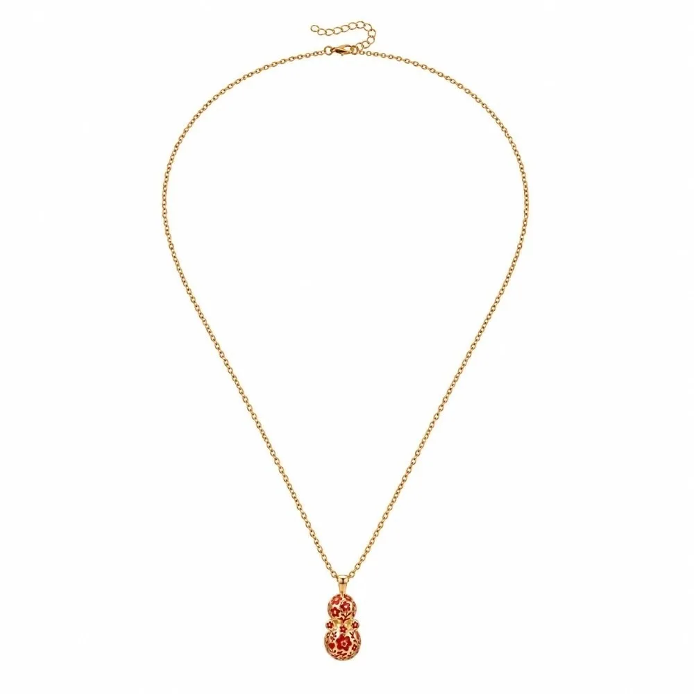 Red Enamel Calabash Charm Necklace Long Chain Drip Oil Peanut Pendant Necklace Plum Blossom Gourd Pendant Necklace Women Girl