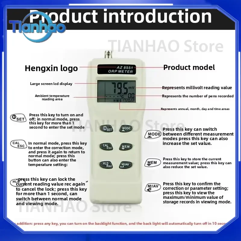 for AZ8551 Calibrated Redox Potentiometer ORP Water Quality Detector Pen Meter Tester for Aquarium Pool Hydroponics Drinking