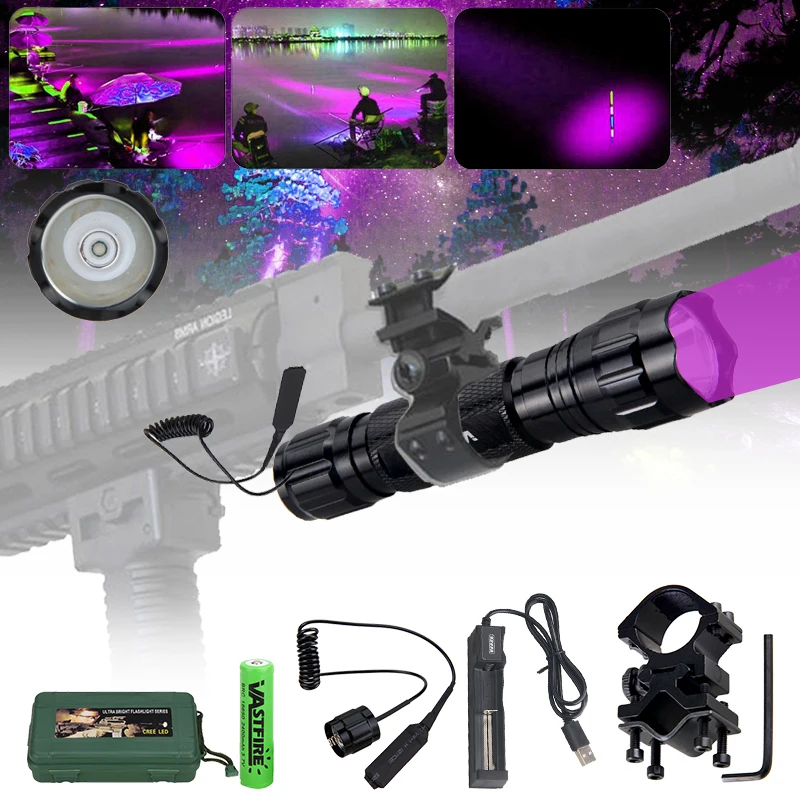 501B 395nm UV Flashlight Ultraviolet Blacklight Torch Purple Inspection Lamp Carpet Pet Urine Detector Hunting Catch Scorpions