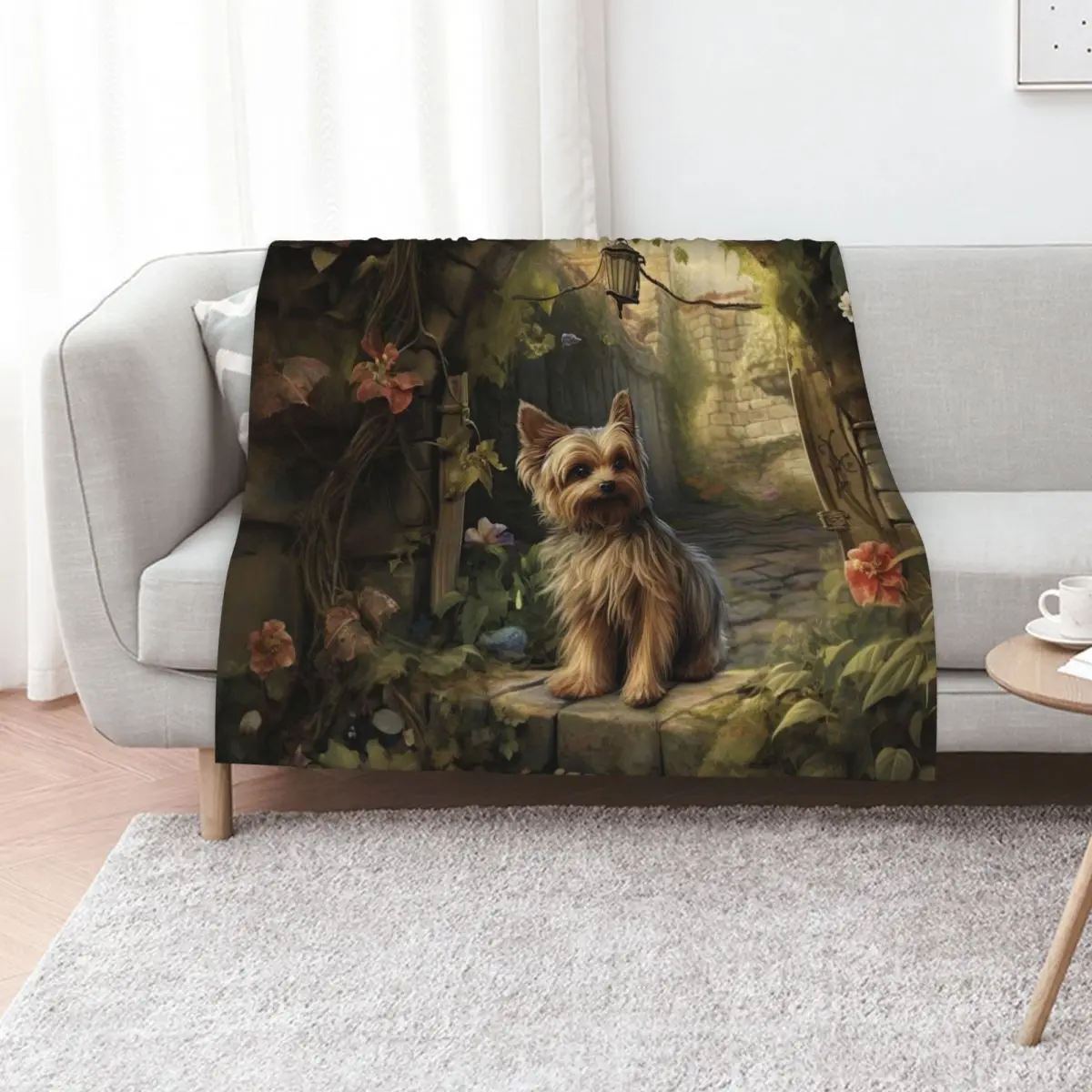 small Yorkie Yorkshire Terrier dog in old garden Throw Blanket for sofa Shaggy heavy to sleep Sofa Quilt Hair Blankets