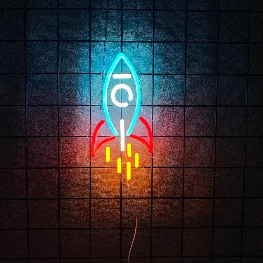 Big Space Ship Led Light Room Decor, Neon Sign, Airplane Shape Lamp Universe Theme Decoration Neon Signs Rocket, Rocket Lamp,