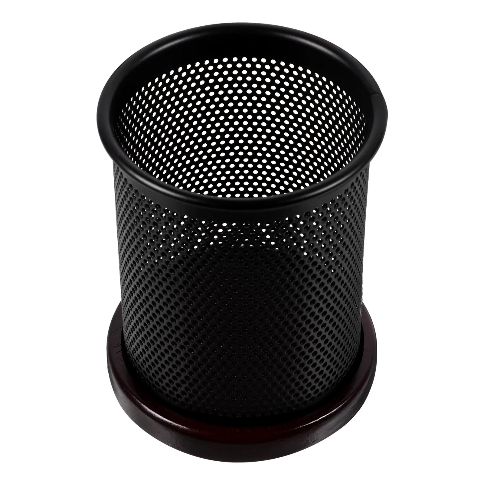 

Metal Mesh Pen Holder with Wooden Base Desktop Organizer for Pens Pencils and Small Stationery Items Office Desk Decorative