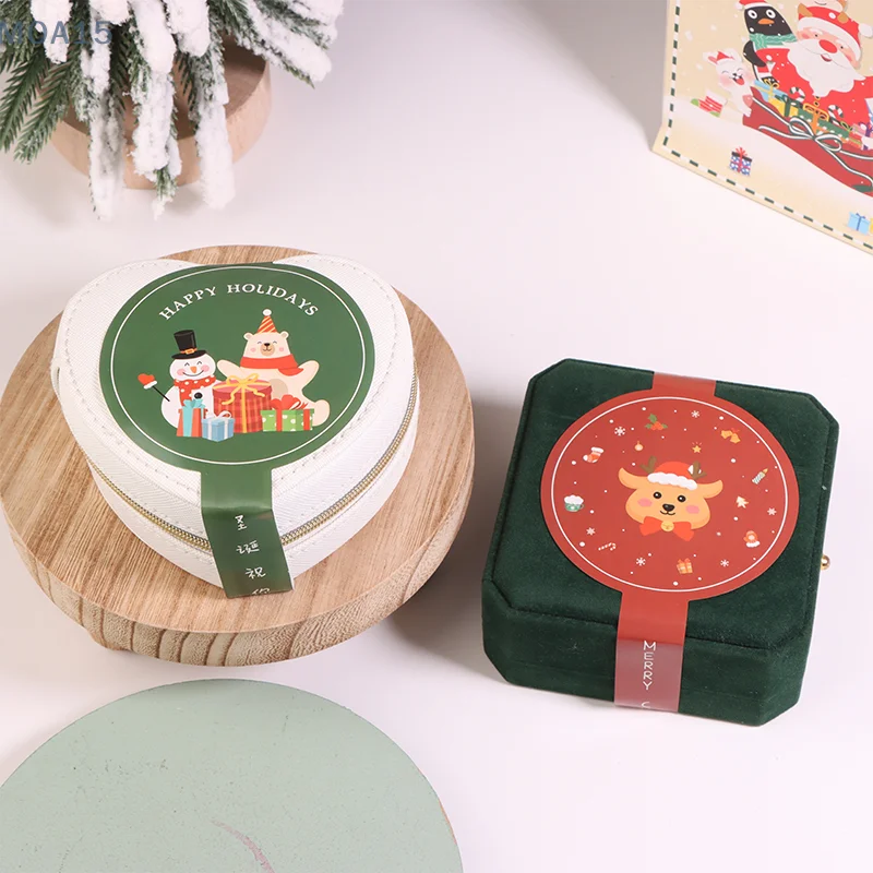 16pcs Christmas Cookie Candy Tins Decorative Sticker Round Tinplate Boxes Sticker Chocolate Biscuit DIY Packaging Sticker image 2
