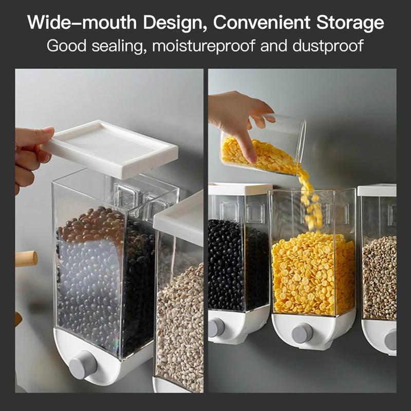 1.5L Wall Mounted Separate Rice Bucket Kitchen Cereal Dispenser Transparent Grain Jar Food Storage Box Container Sealed Tanks