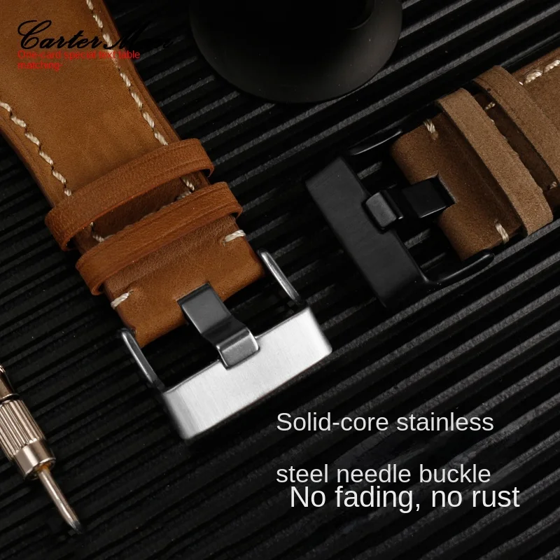 For Bell Ross B&R BR-01 BR-03 Men Genuine leather watchband cowhide 35-24mm convex silicone rubber waterproof watch strap Tool