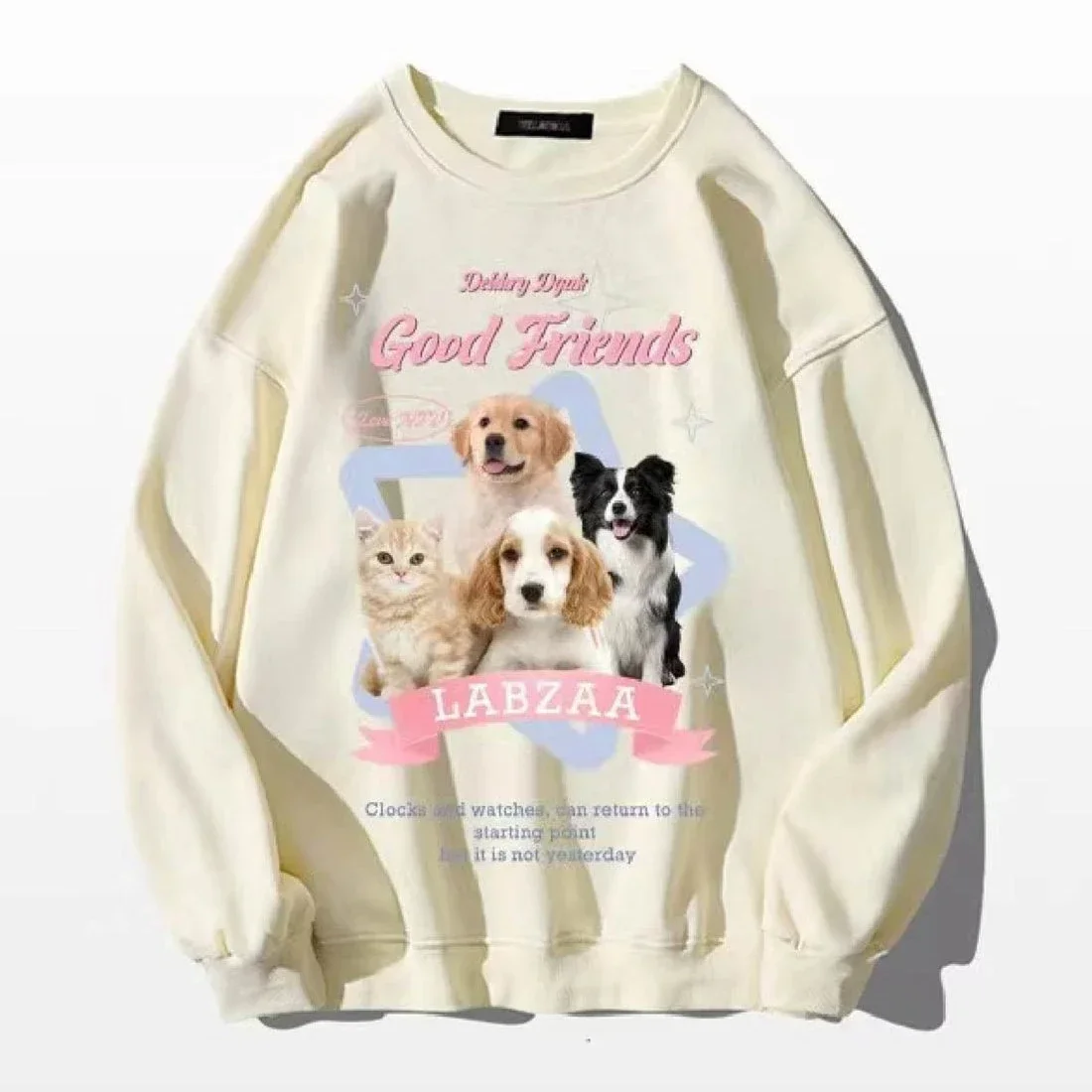 Harajuku Anime Cartoon Cat Graphic Kawaii Sweatshirt Youth Lady Lovely Hoodies Tops Loose Autumn Winter Clothes Korean Trendy