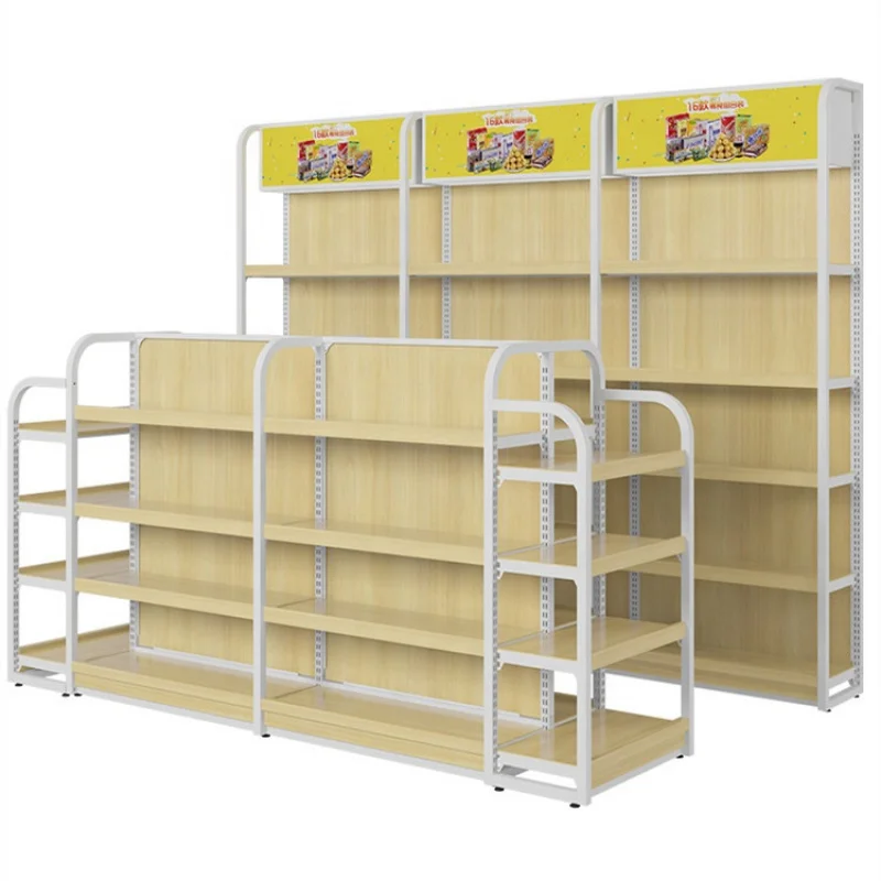 2025customized.Retail Store Display Shelf Fixture Convenience Store Wooden Shelving MDF Retail Cosmetics Shop Display Stand