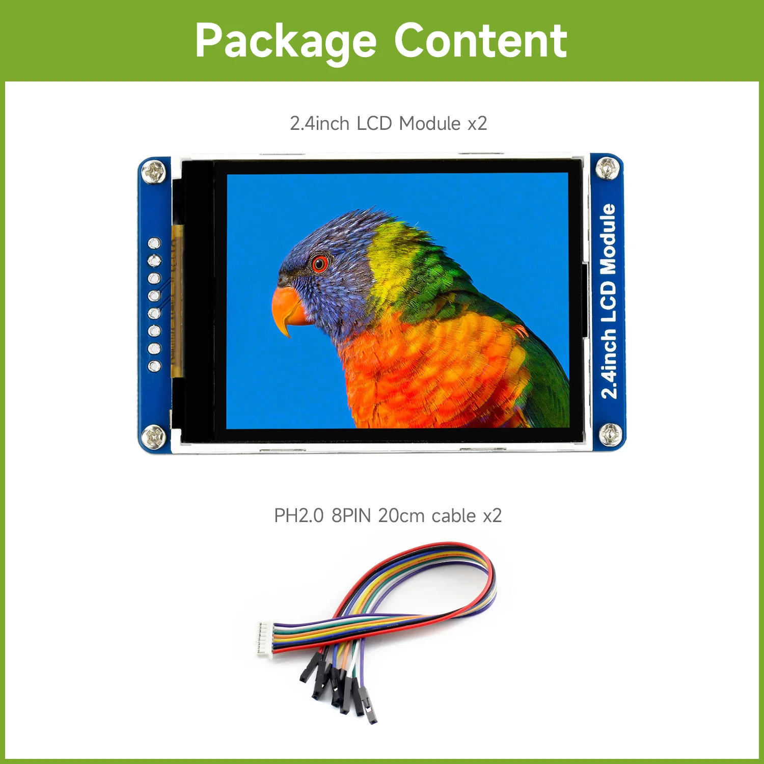 

2pcs/lot Waveshare 2.4inch LCD Display Module, 65K RGB Colors, 240×320 for Raspberry Pi, Arduino, STM32