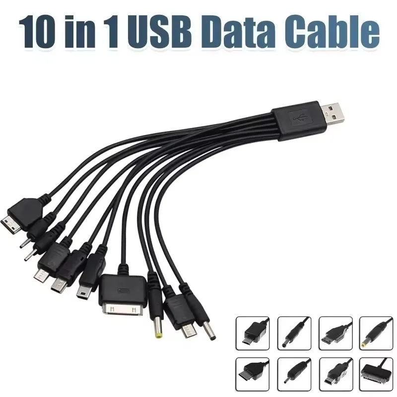 1/2/4/6pcs 10 in 1 USB to Multi-ports USB Cable Phone Charging Cable Multi-head Charging Cable Cord Travel Phone Charge Cable