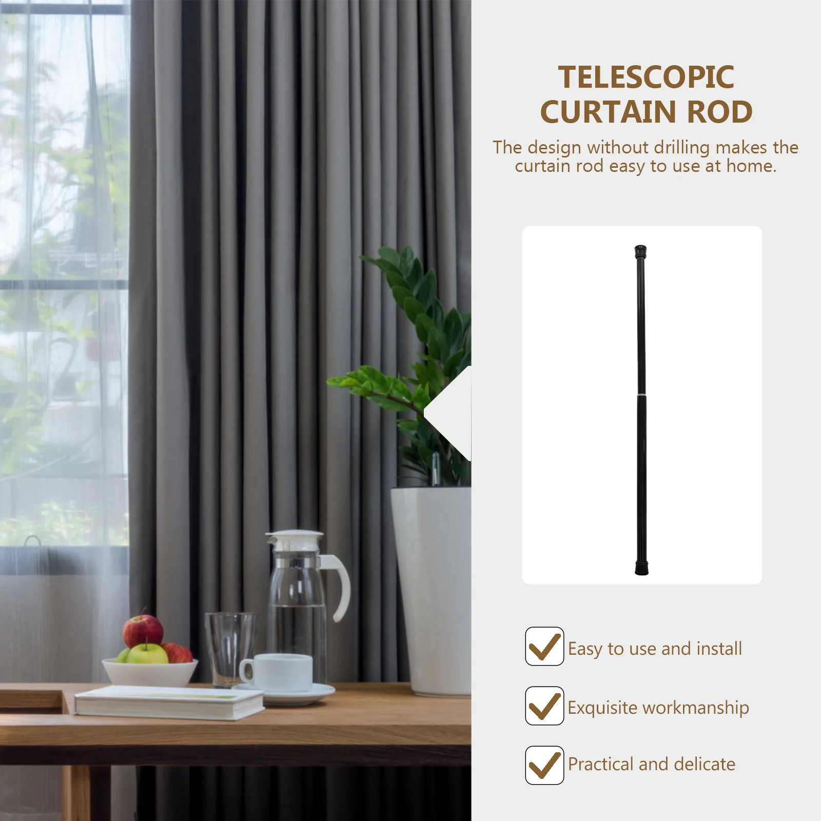 

Adjustable Long Telescopic Tension Curtain Rod Metal Extendable Shower Rod For Bathroom Thicken Rustproof Clothes Drying