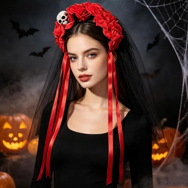 Costume Hair Accessory with Gothic Rose Detai...