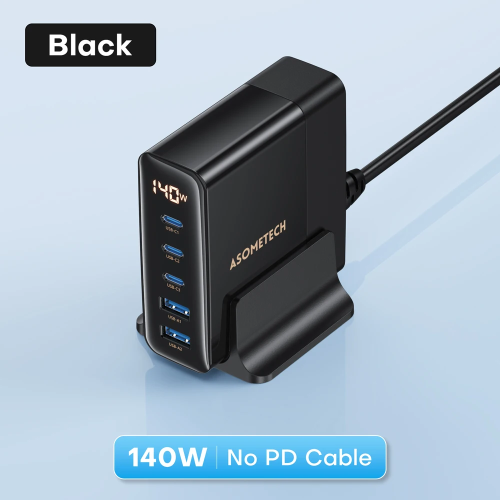 ASOMETECH 140W GaN USB Type C Fast Charger Multiple Ports QC4.0 PD
