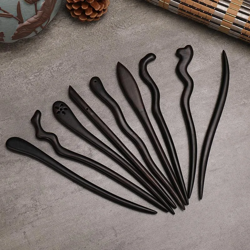 Black Sandalwood Hair Stick Hand Carving Chinese Hairpin Classic Cheongsam Hairpin Forks Antique Style Girl Chignon Hair Clasp image 6