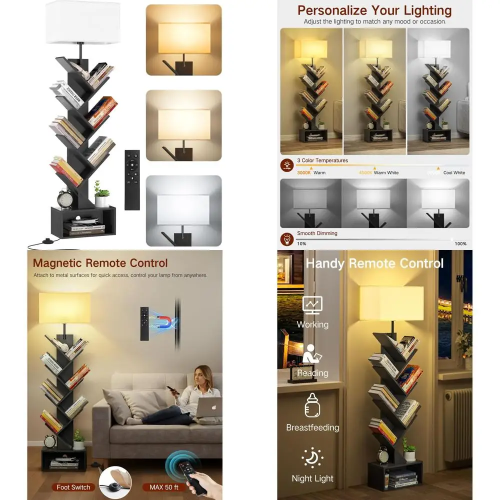 رف كتب على شكل شجرة مكون من 6 طبقات مع ضوء وجهاز تحكم عن بعد ومؤقت، رف كتب حديث طويل القامة على الأرض، خزانة كتب خشبية ضيقة، أورجاني كتب صغير #1