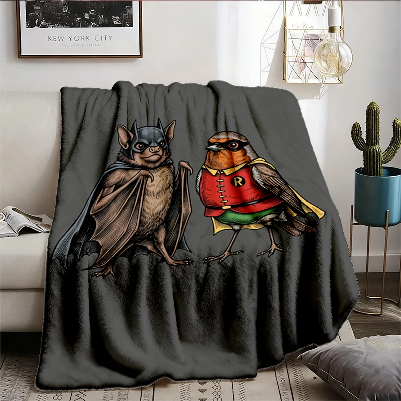  Bat Robin T, Flannel Blanket, Superhero Animal Graphic Flannel Throw, Comic Fan Cozy Blanket