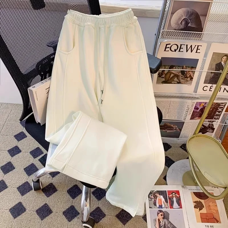 

Корейские мужские прямые брюки на подкладке, спортивные брюки, повседневные цветные, большие размеры 300, модные осенне-зимние брюки