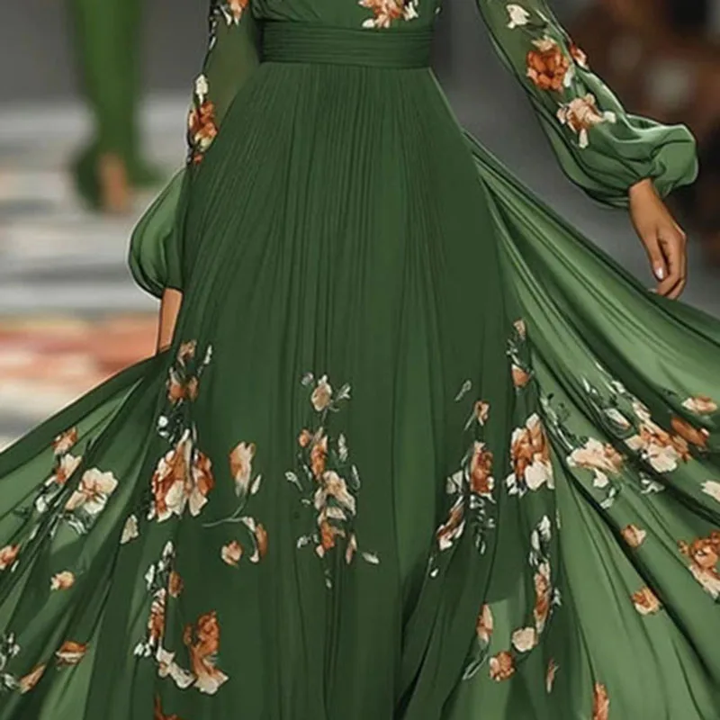 오프숄더 랜턴 슬리브 맥시 드레스 여성용 봄 우아한 플로럴 프린트 밑단 롱 드레스 섹시 백리스 홀로 보헤미안 드레스