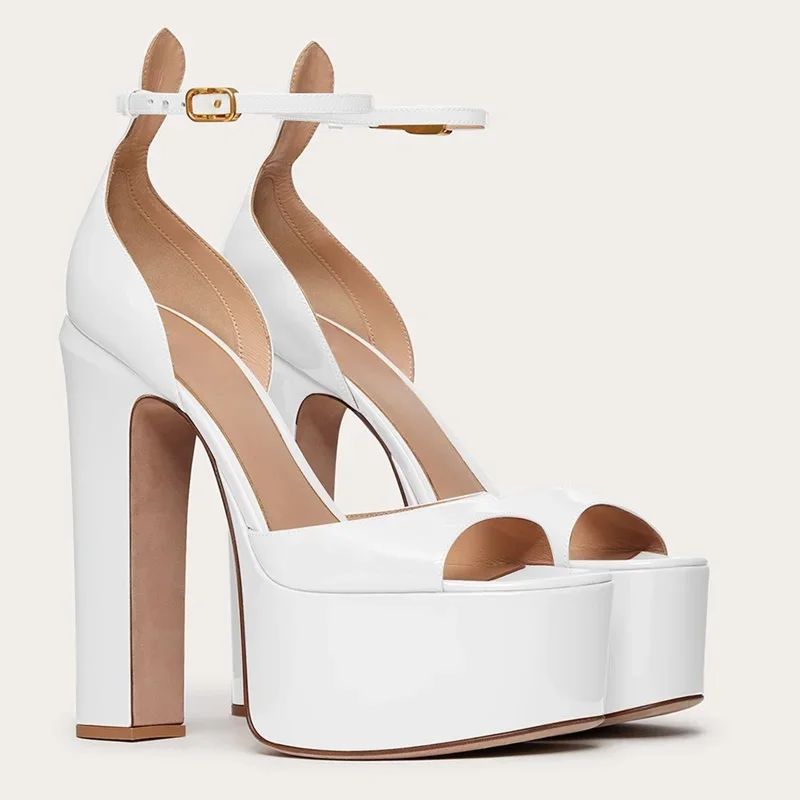 منصة الضحلة غطاء كعب الصنادل مثير أشار تو الكاحل مشبك حزام براءات الاختراع والجلود الوافدين الجدد أزياء النساء الأحذية الحديثة #6