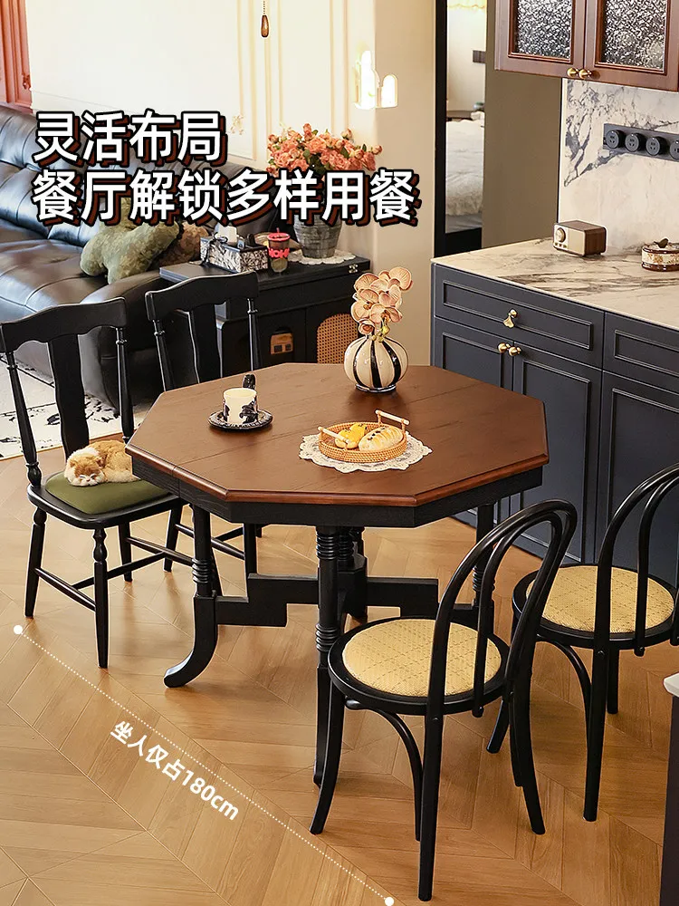 PYJ French retro solid wood retractable dining table advanced new octagonal folding dining table