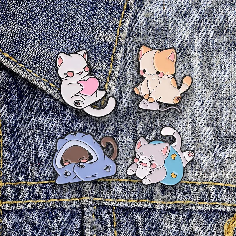 Cute Cat Daily Life Badge Pins Healing Sleeping Playing Alloy Brooches Lapel Backpack Jewelry Gifts For Cat Lovers