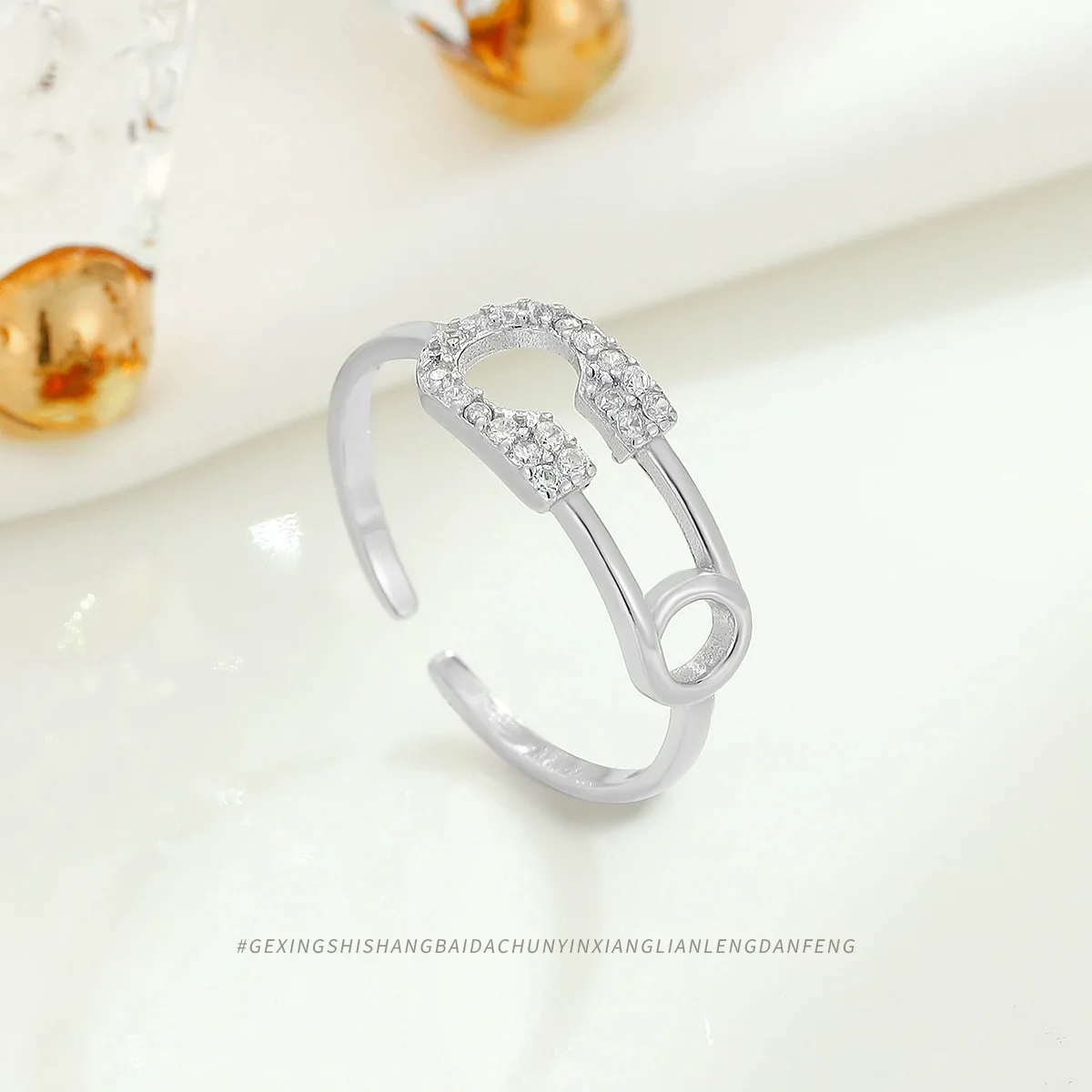 925 Sterling Silver Diamond-encrusted Brooch Ring, Korean Style Personality Clasp Ring for Women