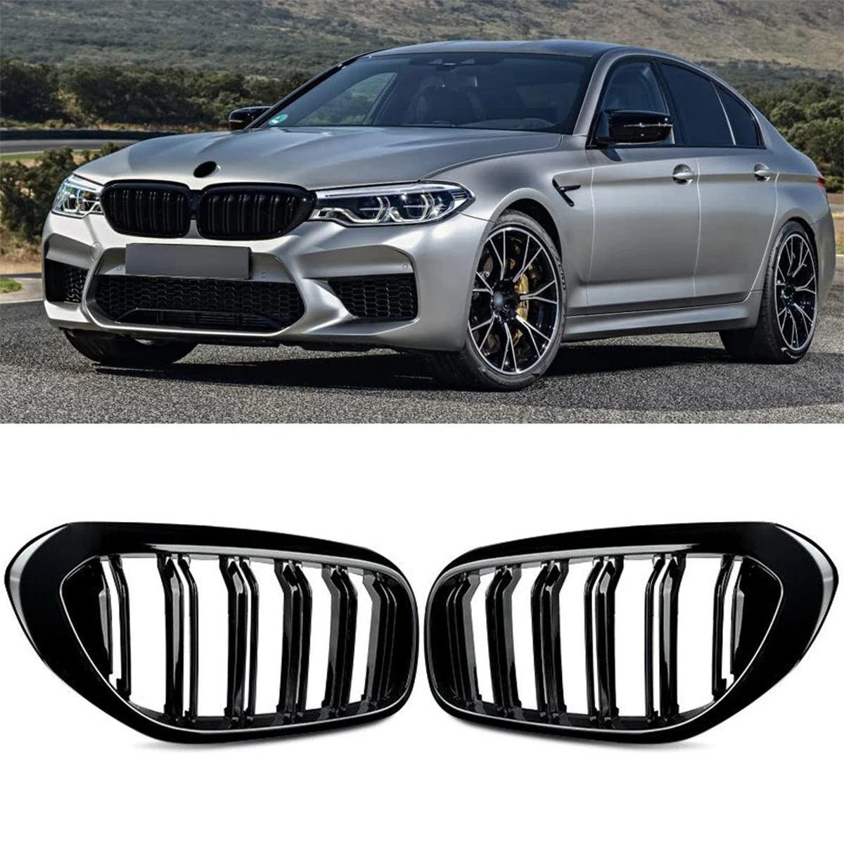 1Pair Front Bumper Kidney Racing Grille For BMW 5 Series G30 G31 520i 530i 540i M5 2017-2020 Double Slat Sport Grille