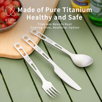 Keith Ti5312 Pure Titanium Cutlery Set Portable Tableware for Outdoor Camping and Household Use Knife, Fork, Spoon,