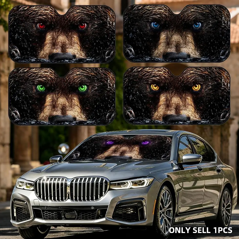 

Bear Angry Eyes Sun Visor Reusable Aluminum Foil Car Windshield Sun Visor UV Protector Heat Insulation Cover Shade