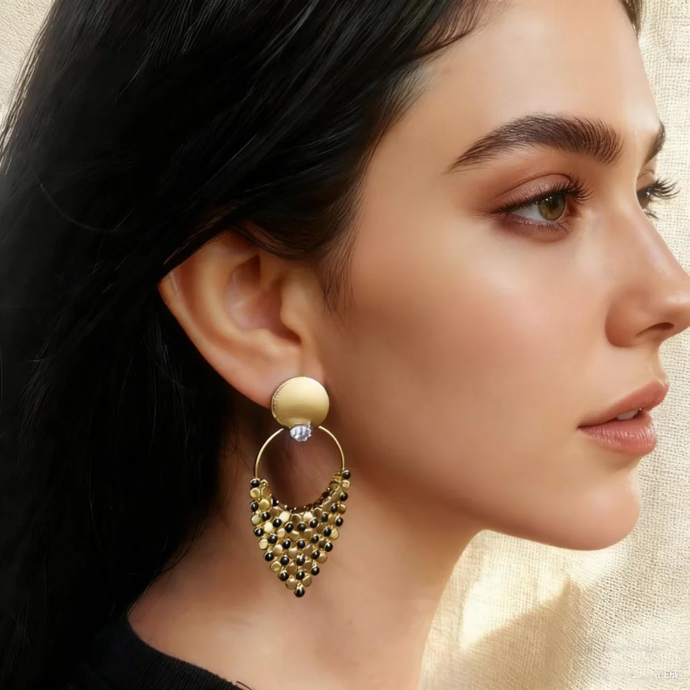 

Boho Vintage Gold Statement Earrings for Women Crystal Sparkle Dangle Drop Earrings Fashion Party Wedding Festive Accessory