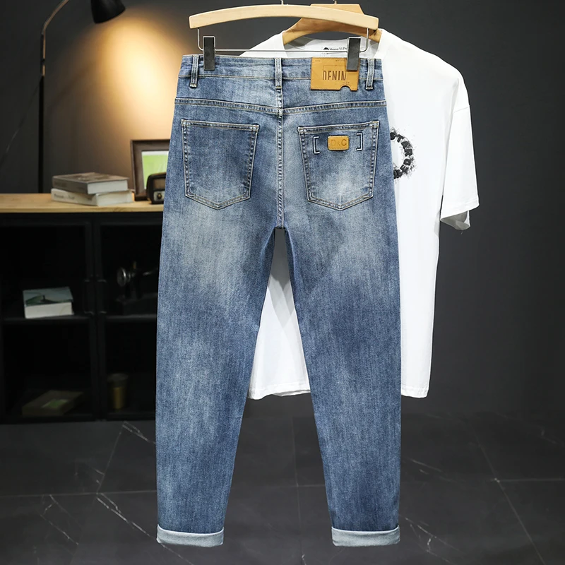 High Stretch Jeans Men's Summer Thin Breathable Soft All-Match Fashion Slim Straight Japanese Trousers